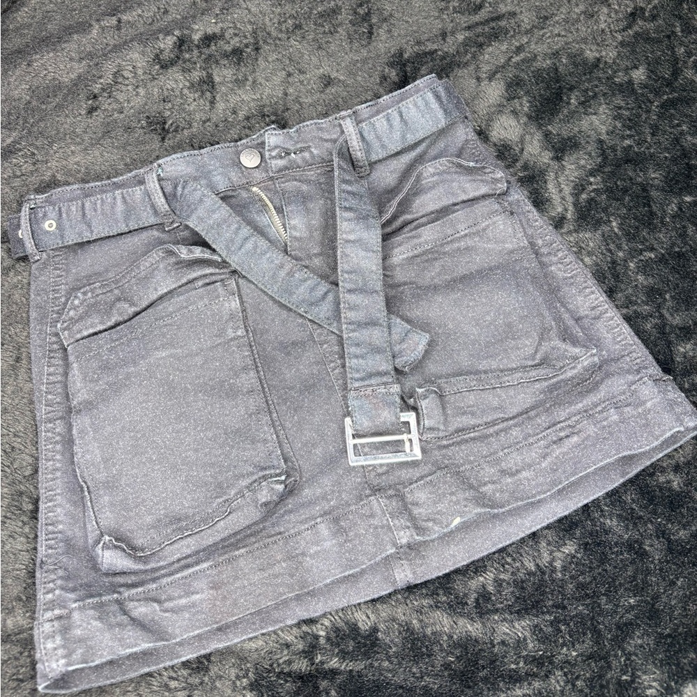 Gray Mini Skirt with Belt Detail